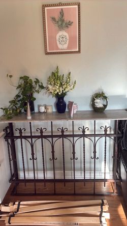 Wrought Iron and Stone Top Console Table