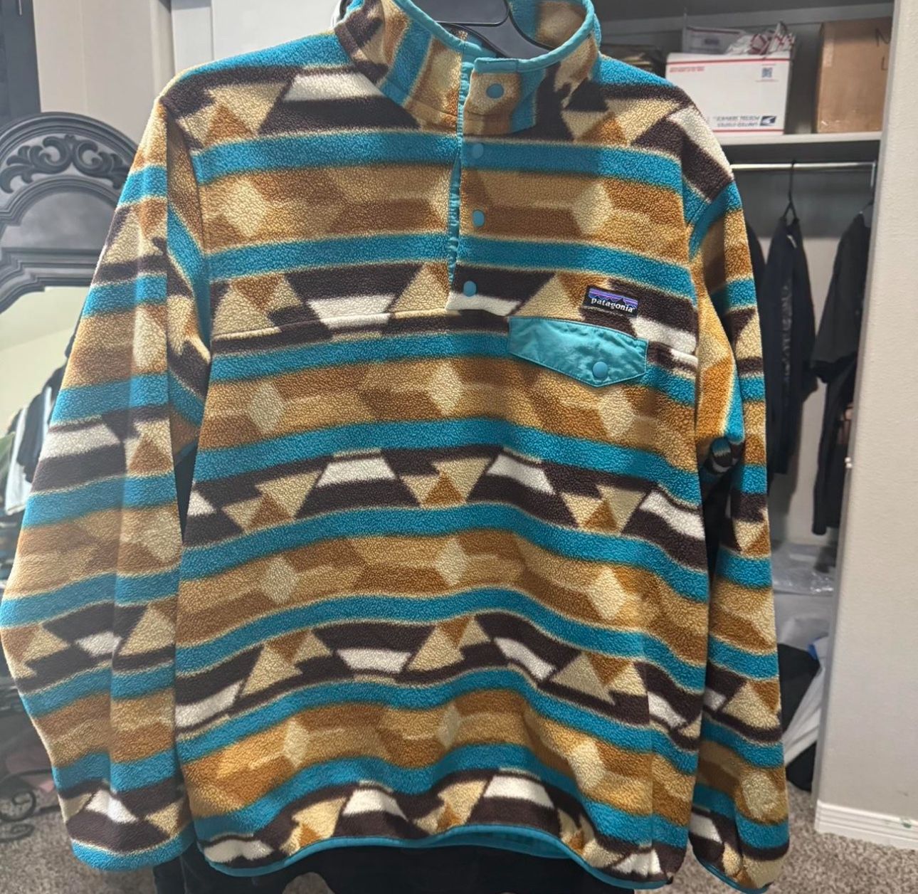 VINTAGE PATAGONIA SYNCHILLA SNAP T MONOGRAM FLEECE PULLOVER SIZE MEDIUM WOMAN
