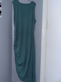 Teal Sleeveless Ruched Midi Dress