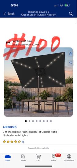 ACEGOSES 9-ft Steel Black Push-button Tilt Classic Patio Umbrella with Lights