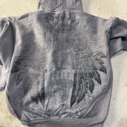 Grey and black Moto hoodie with unique back print size XXL