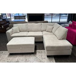 Usb Cordrouy Sectional Sofa With Ottoman Limited Time Offer $399