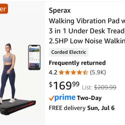 Sperax Walking Vibration Pad with APP, 3 in 1 Under Desk Treadmill, 2.5HP 