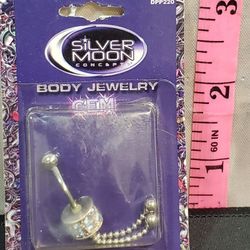@CHV.   SILVER MOON BODY JEWELRY BELLY BUTTON NAVEL RING ROUND WITH STONES FLAIL STYLE