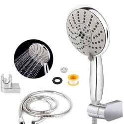 High Pressure Handheld Shower Head, 5 Spray Settings, Adjustable, with Hose, Stainless Steel Chrome