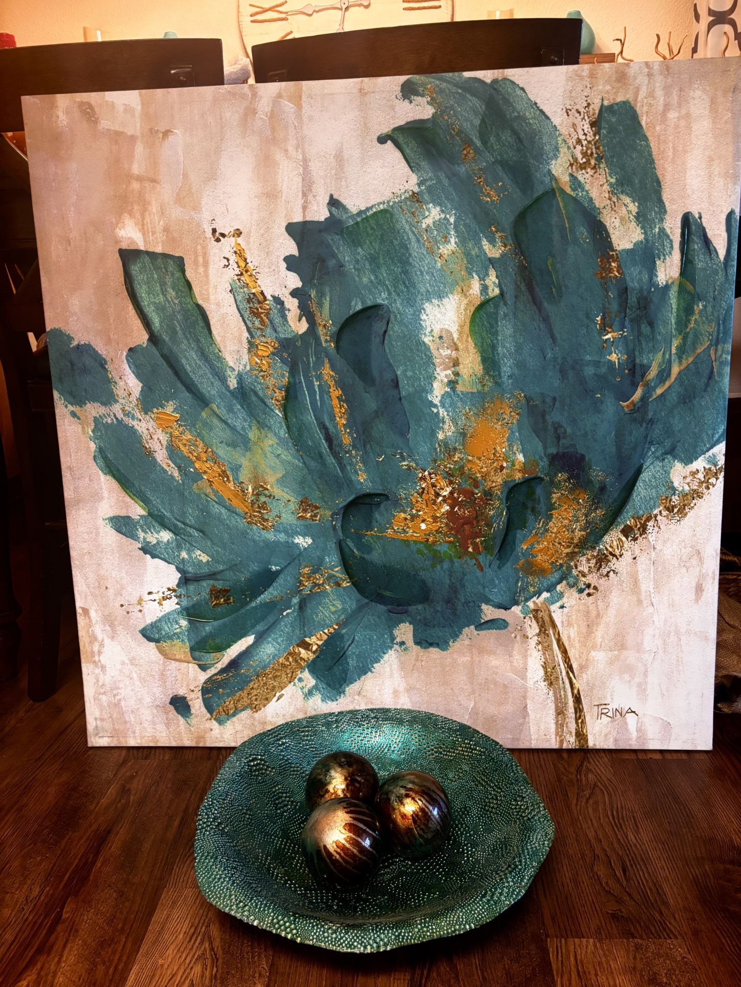 I Have 2 of these- Kirkland’s Hydrangeas Flower Canvas Wall/Artwork- Teal with Decorative Bowl and Orbs. 🔷 Yes! It’s Still Available 🔷