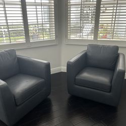 Blue Leather Swivel Chairs
