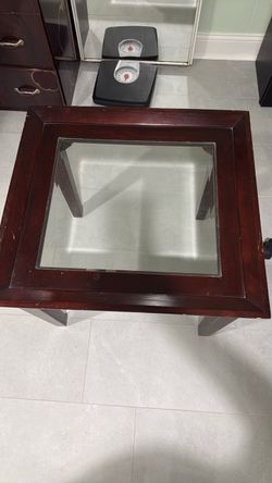 Wood and Glass Top Side Table