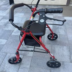 Red Rolling Adult Walker With Brakes