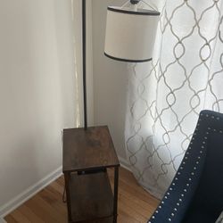 End Table with Lamp, Shelves, Charging Station(USB & AC Port)