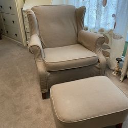 Extremely comfortable tan chair and ottoman