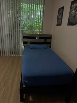 Twin Bed Frame with Headboard and Mattress