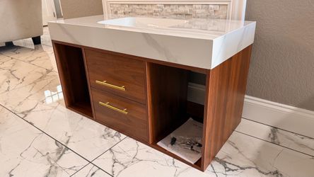 New 39.4" Floating Bathroom Vanity With Ceramic Sink & Soft-close