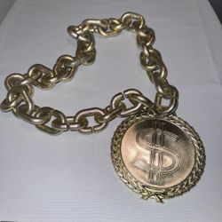 Gold-Tone Chunky Chain Necklace with Dollar Sign Pendant