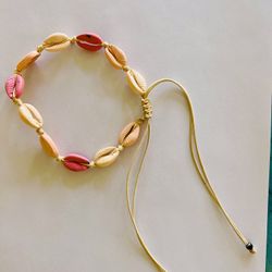 Adjustable Cowrie Shell Bracelet – Pink & Peach Beach Boho Style