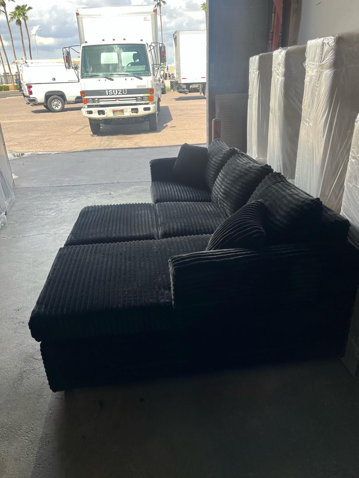 Black Corduroy Sectional With Free Ottoman 