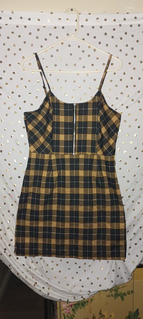 Ladies Plaid Overall Knit Mini Dress