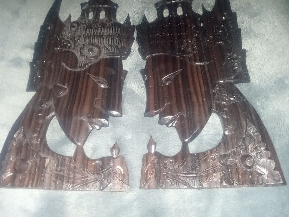 Pair Of Wooden Thai Vintage Carved Wood Decor