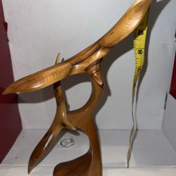 Vintage Mid Century Modern Flying Seagulls Hand Turned Wood Sculpture