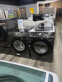 SAMSUNG BLACK STAINLESS STEEL FRONT LOAD WASHER & GAS DRYER SET 🔥