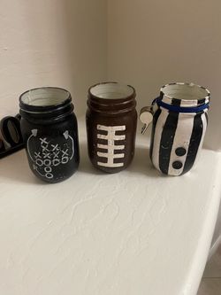 Football Themed Painted Mason Jars Set of 3