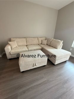 Corduroy sectional sofa with ottoman