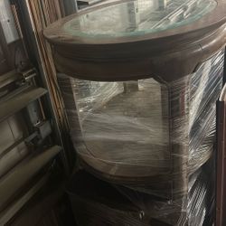 Solid Wood End Table w/ Glass Inlay