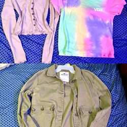 girl shirts vans and hollister jacket 