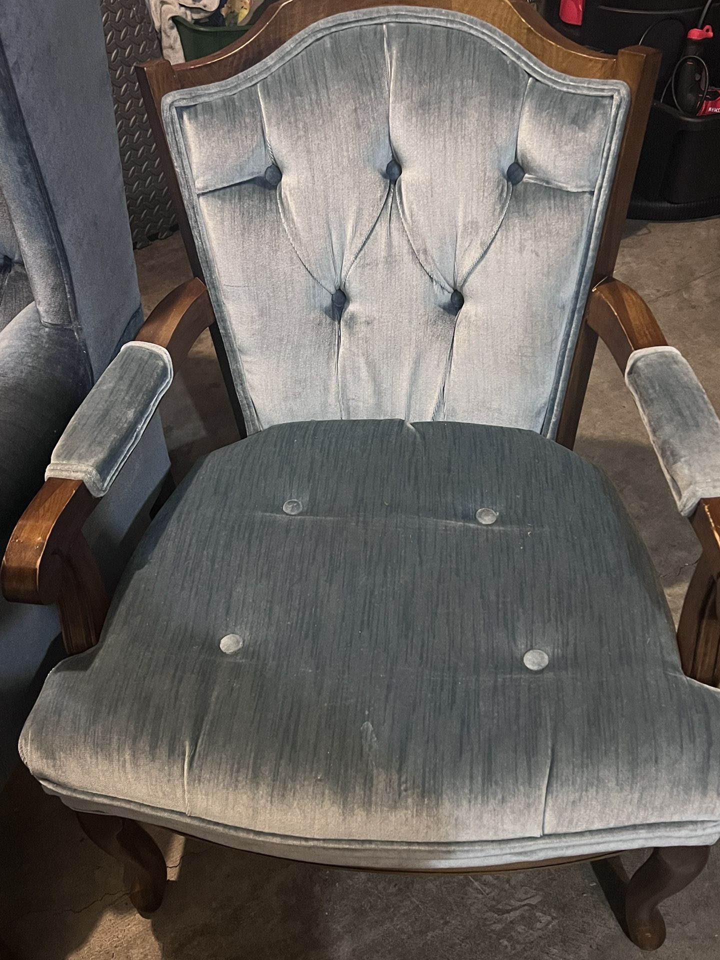 Beautiful, Vintage, Blue-Velvet Chair