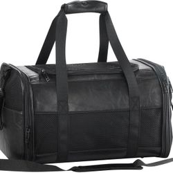 Fashion Leather Dog Carrier, Airline Approved Cat Carrier Soft Sided Pet- Black