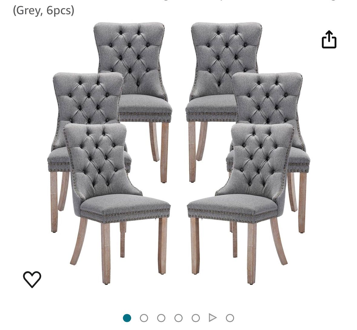 Set Of 6 - Gray Linen Tufted Dining Chairs With Solid Wood Legs [NEW] **Retails For $500+ [CHAIRS ONLY /  TABLE NOT INCLUDED]