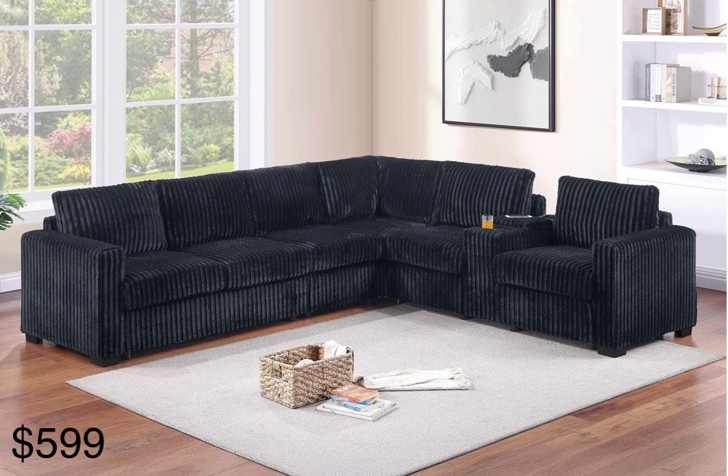 Black Coduroy Sectional 