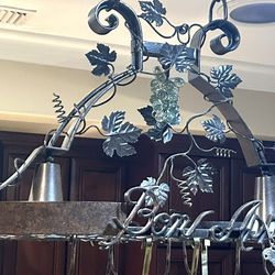 Custom Wrought Iron Pot Rack Wine Glass Rack With Lights 