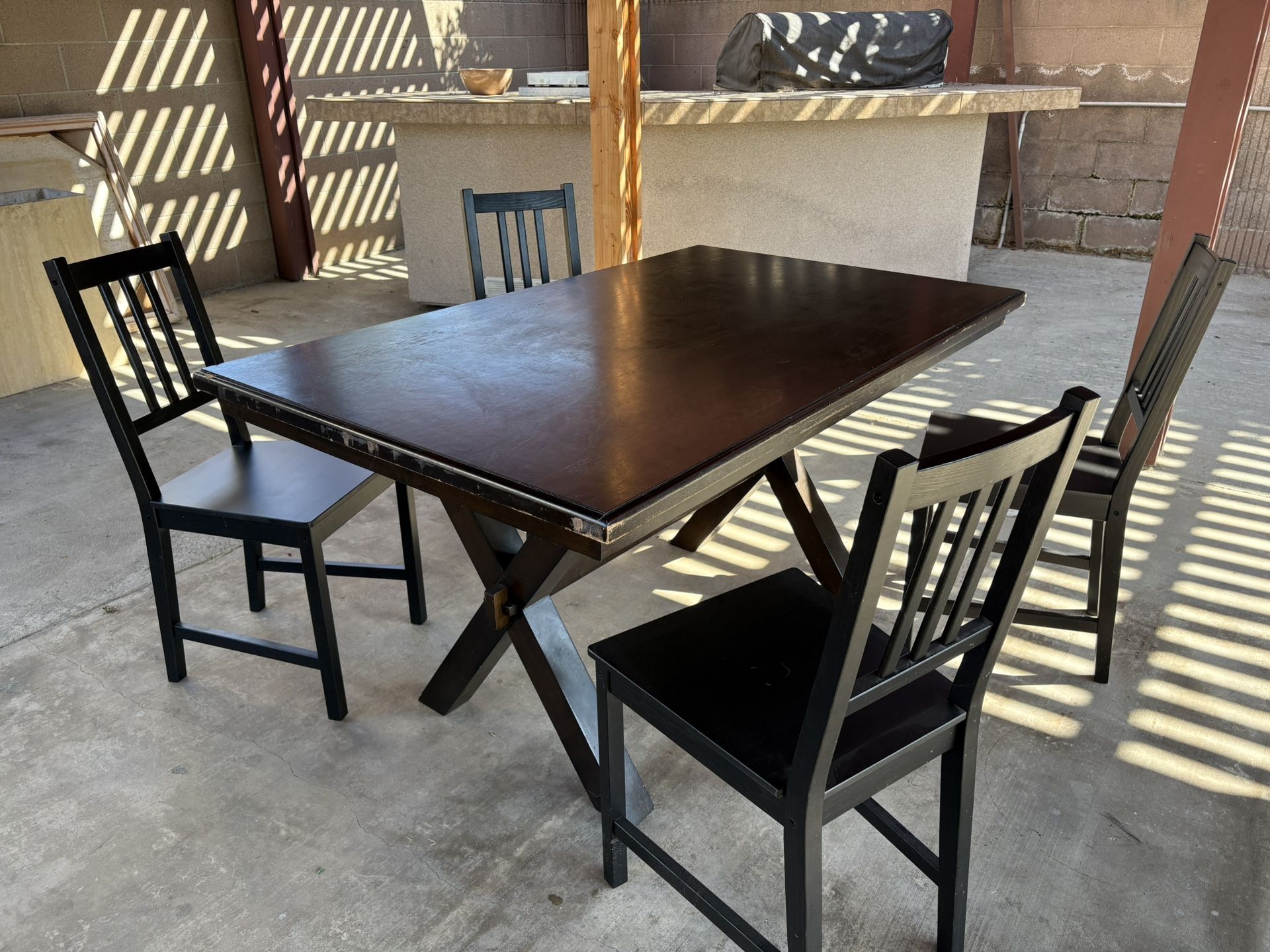 Farmhouse Style Dining Table + 4 IKEA Stefan Chairs w/ Cushions
