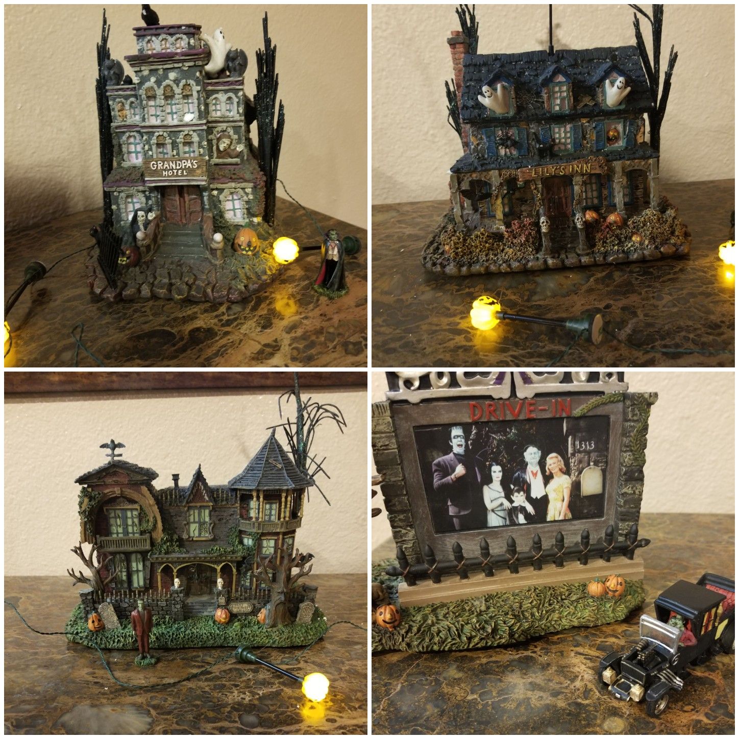 The Munsters Hawthorne Village collectible Herman Halloween 4 piece set