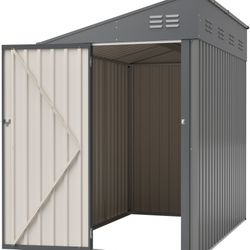 4x7 Foot Lean-To Shed in Olive grey, Heavy-Duty Steel Outdoor Storage for Garden Tools & Bicycles, Maximize Your Backyard & Patio Space with All-Weath