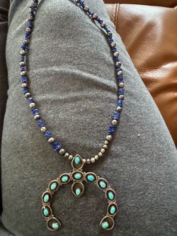 Sterling lapis and turquoise snake eye necklace