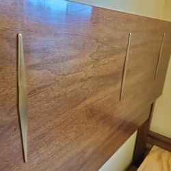 Vintage MCM Twin Bedframe Wood And Brass