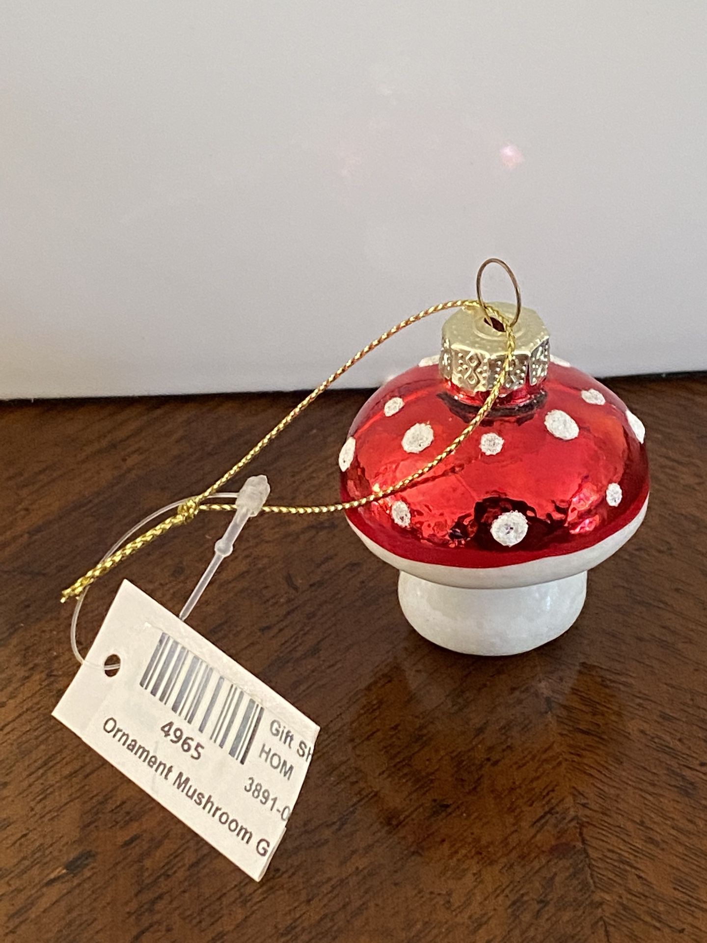 Small, glass-blown mushroom Christmas tree ornament - BRAND NEW WITH TAGS