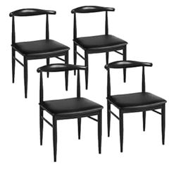 Dining Chairs Set of 4 Mid Century Modern Leather Dining Room Chairs with Armless Backrest & Metal Legs for Kitchen, Living Room, Black