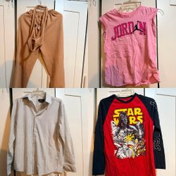 Lot of clothing for boys, girls, women, men, different sizes and brands, 41 pieces in total