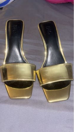 INC Gold Metallic Slide Heels