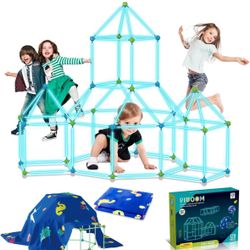 Fort Building Kit with Blanket for Kids 120 Pcs Glow in The Dark Air Forts Builder Construction Toys for 3 4 5 6 7 8 Years Boys Girls DIY Fort Buildin