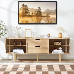 Natural Wood TV Stand with Drawers