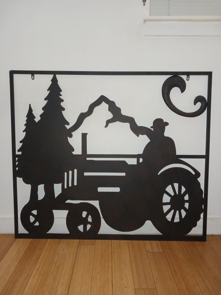 Large Metal Brown Farm Wall Art Rare Vintage Piece