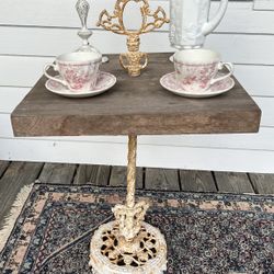 Vintage Cast Iron Side Table w/ Butcher Block Top