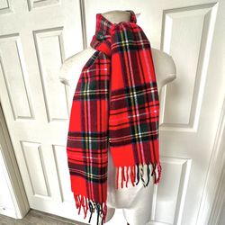 Red Plaid Fringe Scarf 