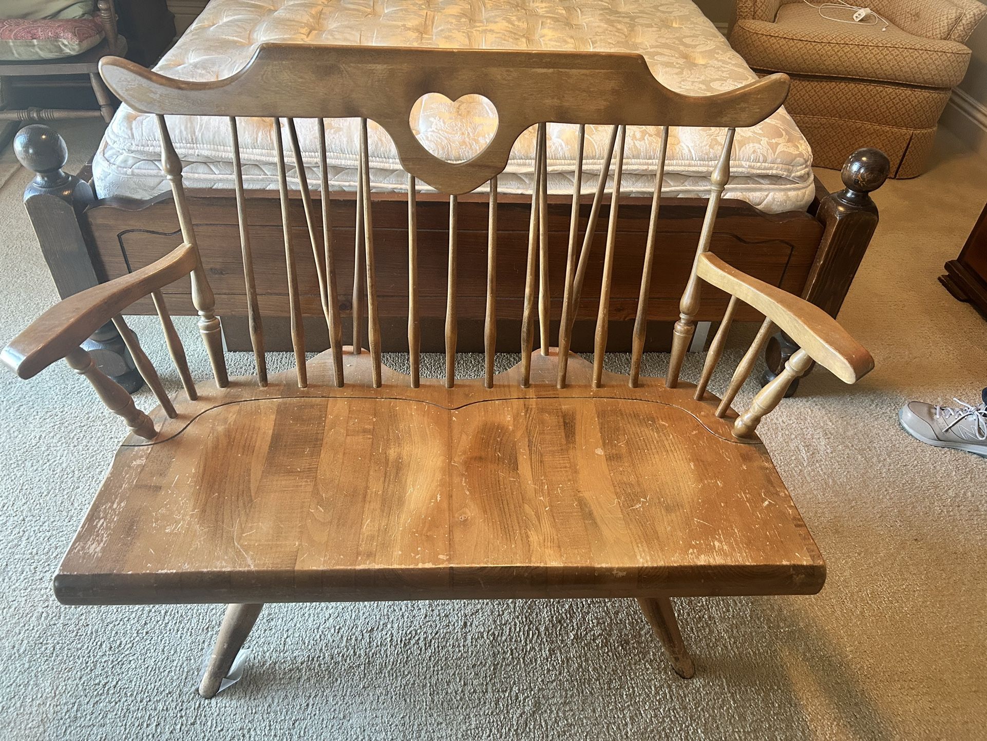 Antique Rocking Bench – Heart Detail, Solid Wood