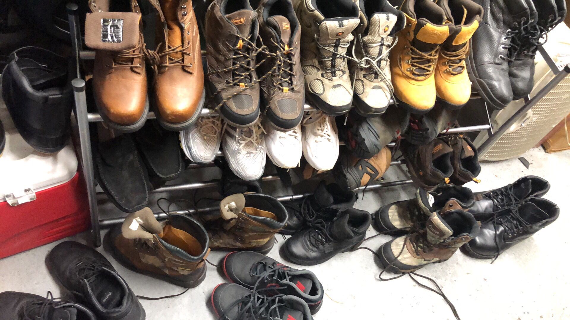 All size work boots and sneakers and the dressy shoes