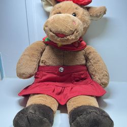Build a Bear Holly Moose Brown Girl 16" Plush Lips, Red Bow & Snowflake Cape 16"